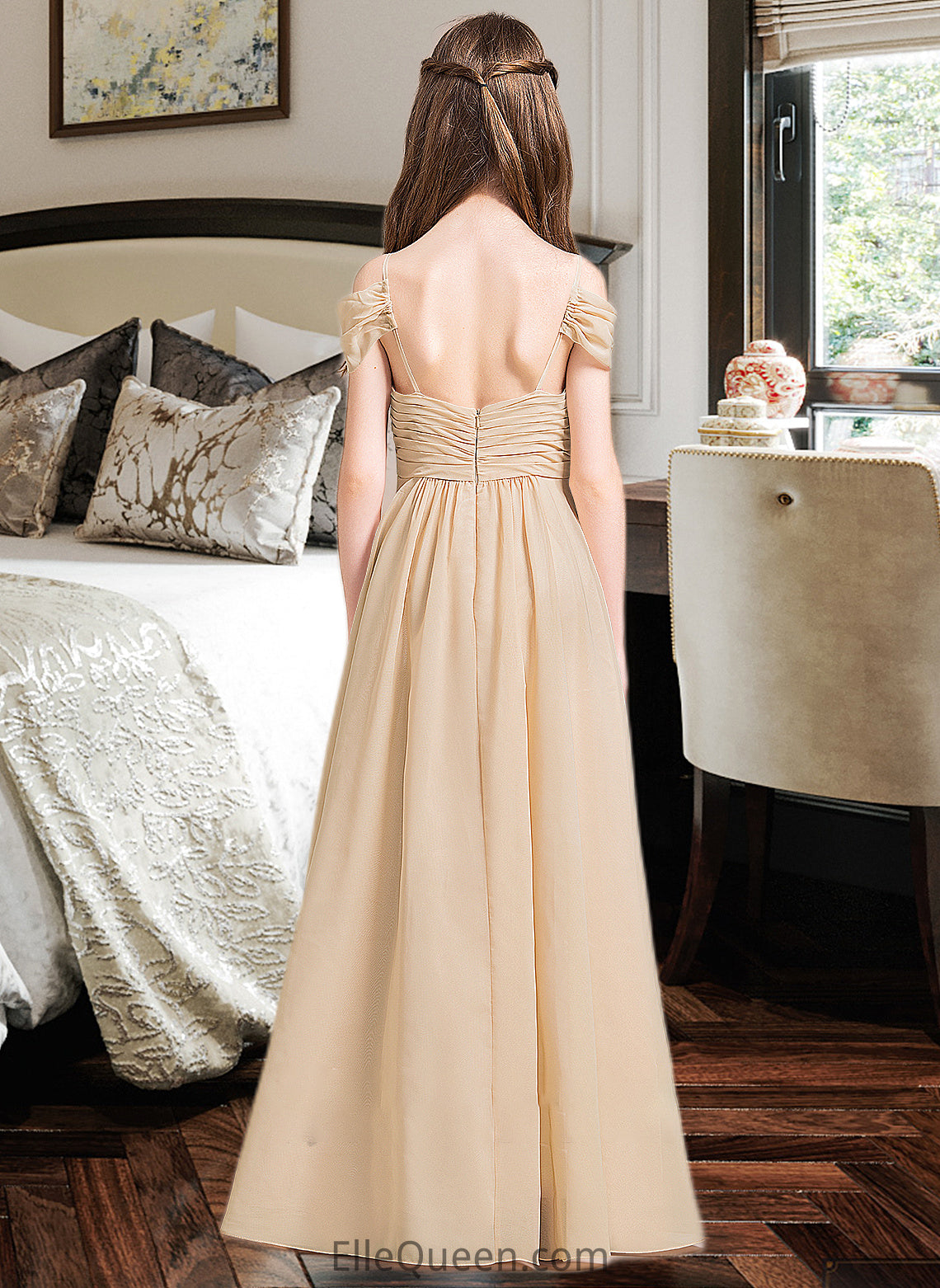 Diana A-Line Off-the-Shoulder Floor-Length Chiffon Junior Bridesmaid Dress With Ruffle DGP0013595