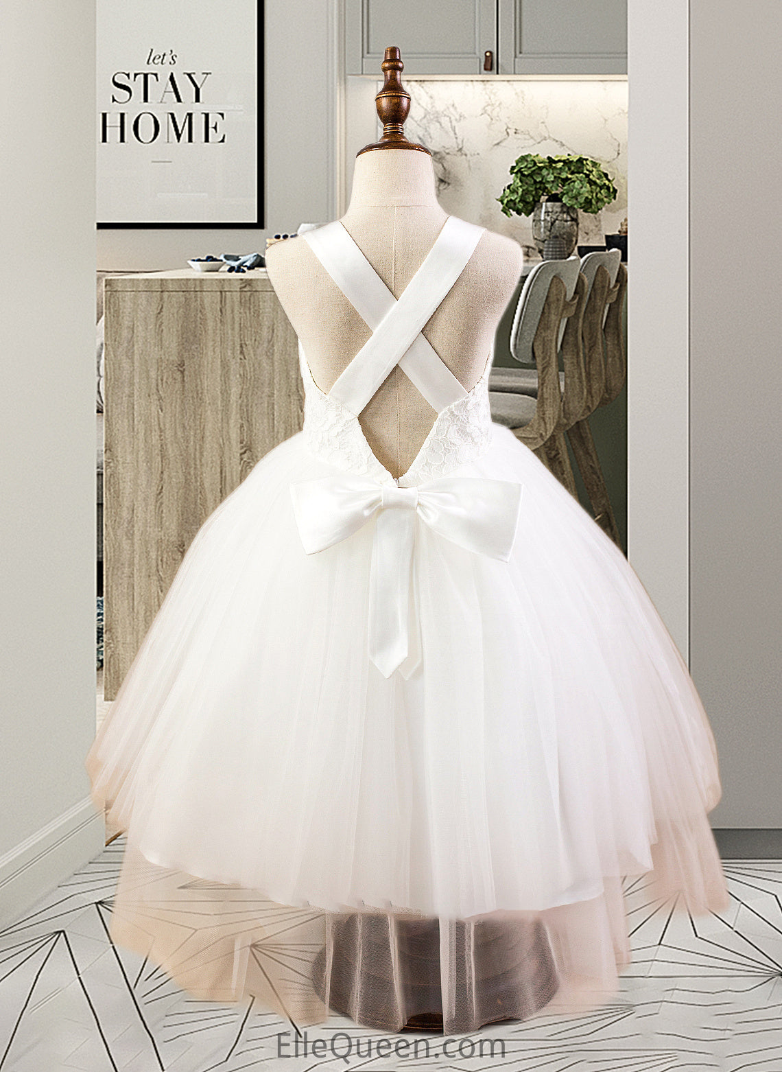 Abbigail Ball-Gown/Princess Sweetheart Tea-Length Satin Tulle Lace Junior Bridesmaid Dress With Bow(s) DGP0013597