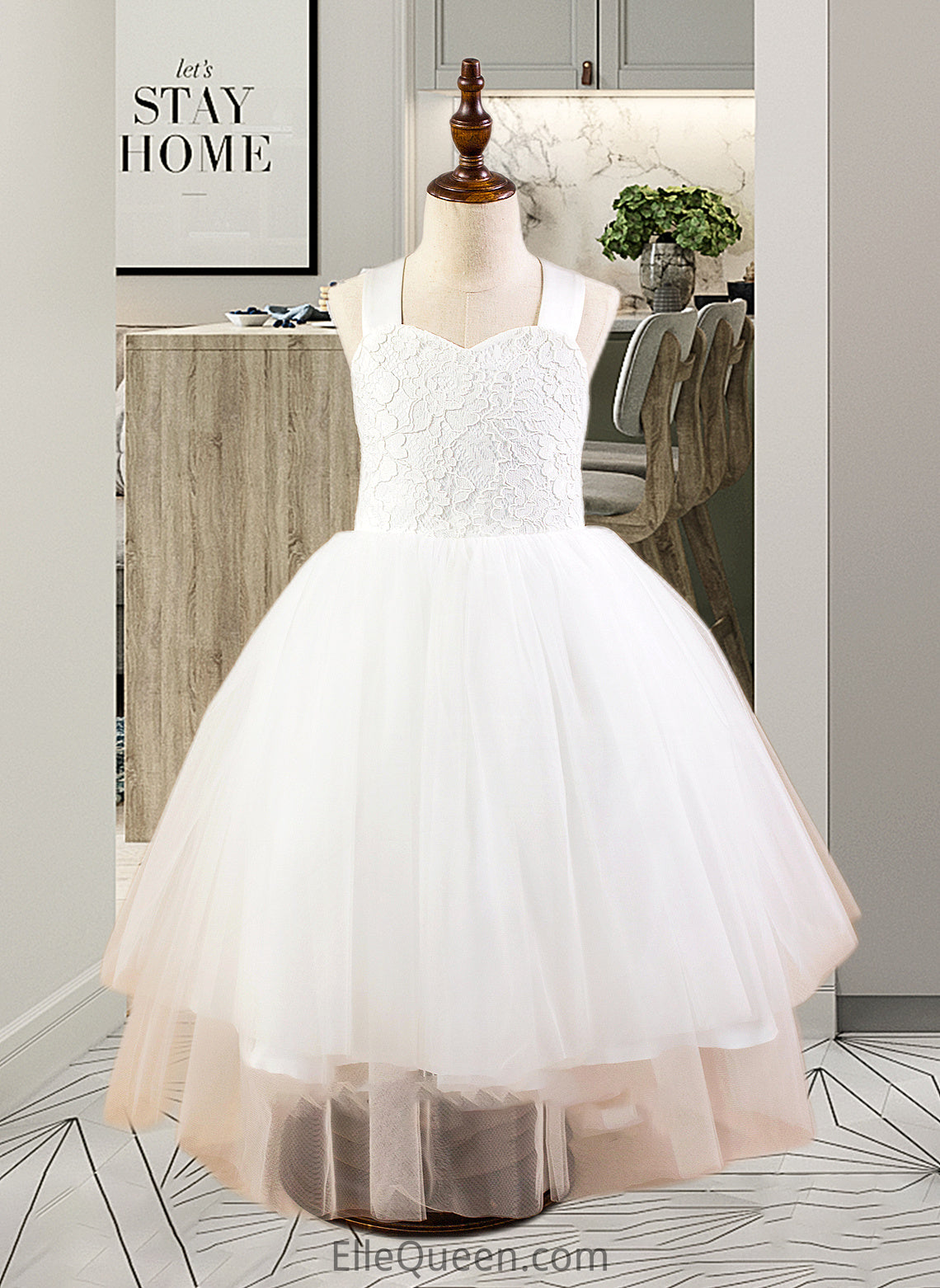 Abbigail Ball-Gown/Princess Sweetheart Tea-Length Satin Tulle Lace Junior Bridesmaid Dress With Bow(s) DGP0013597