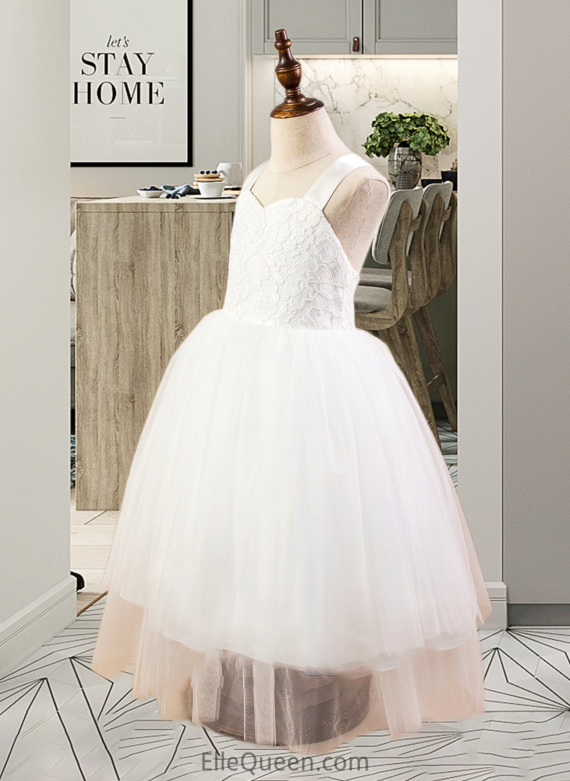 Abbigail Ball-Gown/Princess Sweetheart Tea-Length Satin Tulle Lace Junior Bridesmaid Dress With Bow(s) DGP0013597