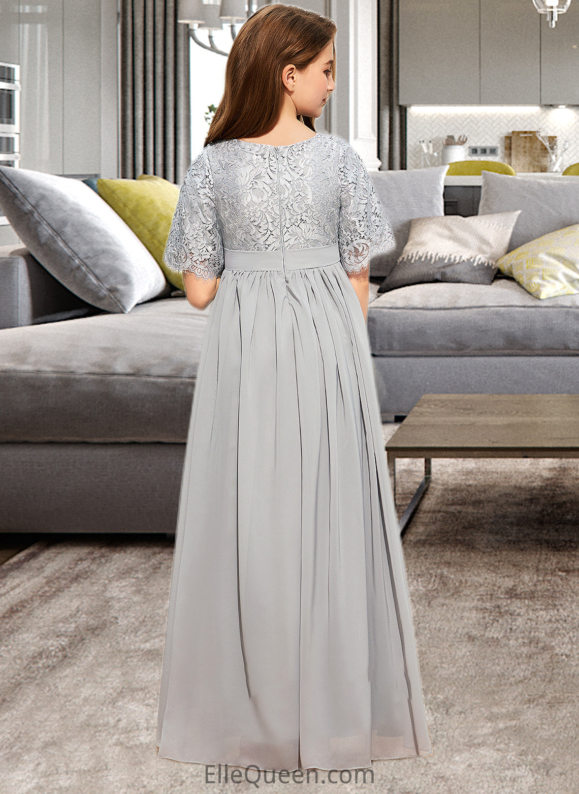 Isla A-LineScoopNeckFloor-LengthChiffonLaceJuniorBridesmaidDress#253700 DGP0013602