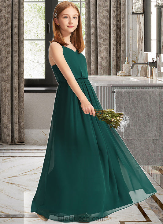 Eloise A-Line V-neck Floor-Length Chiffon Junior Bridesmaid Dress With Ruffle DGP0013606