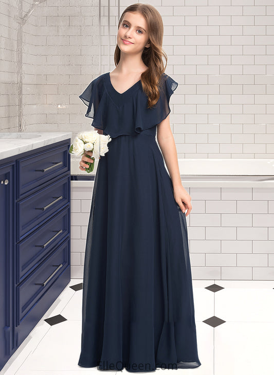 Belinda A-Line V-neck Floor-Length Chiffon Junior Bridesmaid Dress DGP0013611