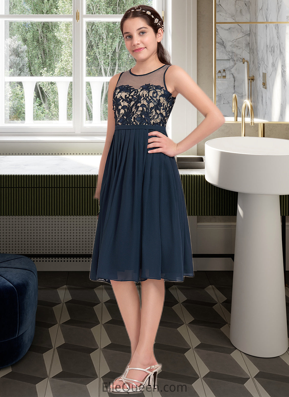 Kaelyn A-Line Scoop Neck Knee-Length Chiffon Junior Bridesmaid Dress DGP0013614