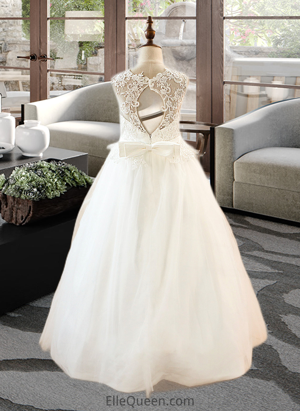 Allisson Ball-Gown/PrincessScoopNeckFloor-LengthTulleJuniorBridesmaidDressWithSashBeading#136423 DGP0013615