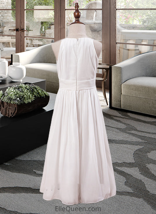 Fiona A-Line Scoop Neck Ankle-Length Chiffon Junior Bridesmaid Dress With Flower(s) DGP0013621