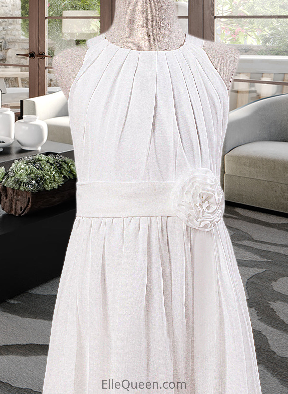 Fiona A-Line Scoop Neck Ankle-Length Chiffon Junior Bridesmaid Dress With Flower(s) DGP0013621