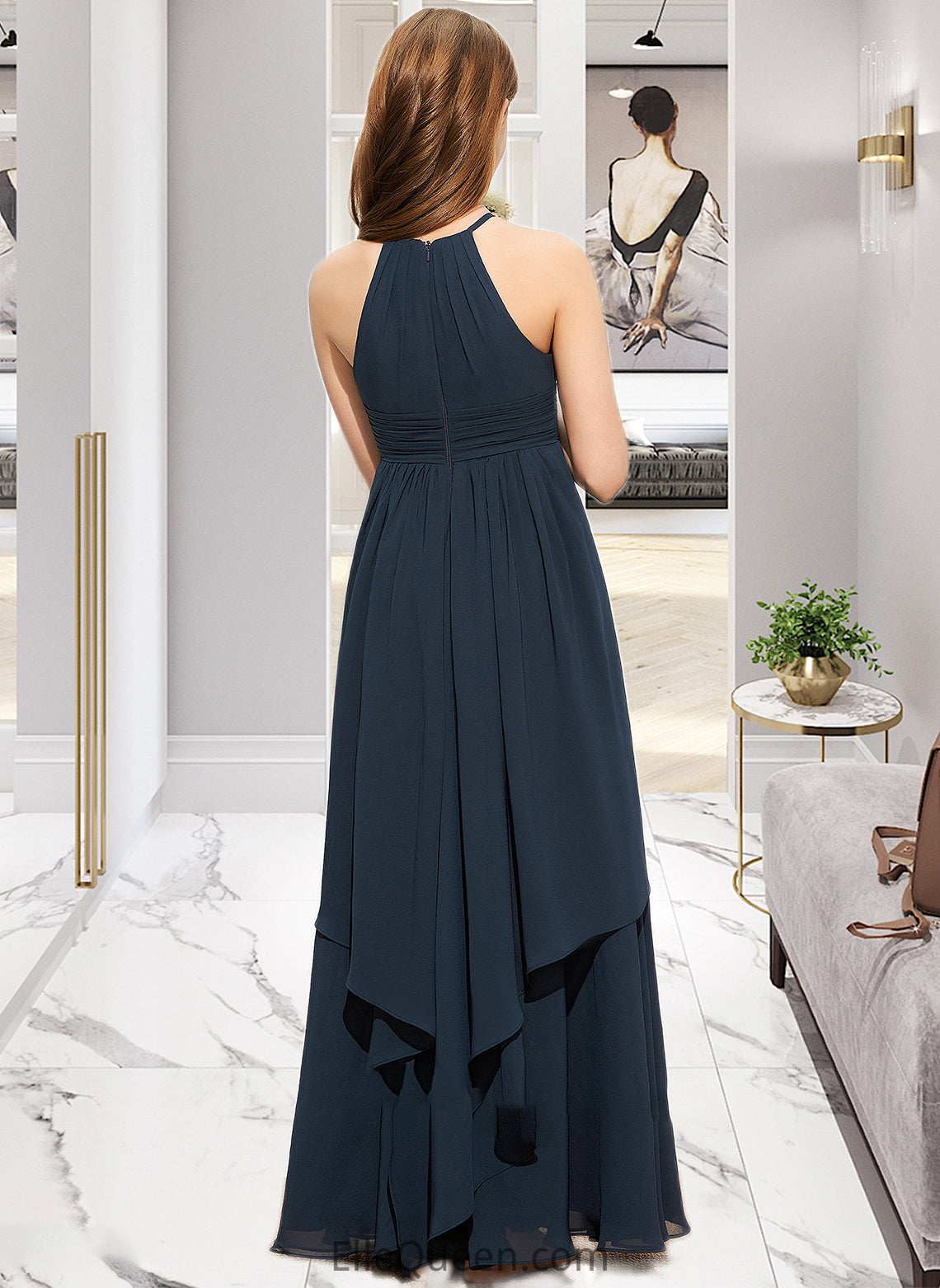 Reina A-Line Scoop Neck Floor-Length Chiffon Junior Bridesmaid Dress With Cascading Ruffles DGP0013622