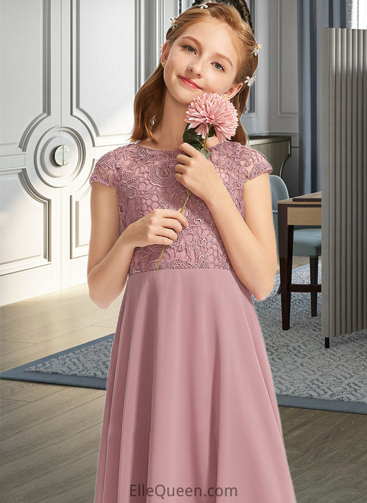 Lauren A-Line Scoop Neck Floor-Length Chiffon Lace Junior Bridesmaid Dress DGP0013624