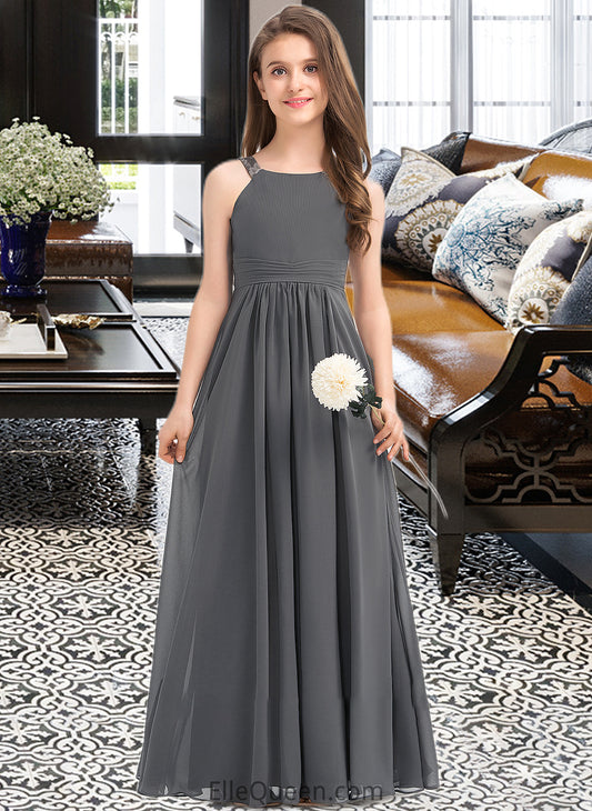 Zoie A-Line Scoop Neck Floor-Length Chiffon Junior Bridesmaid Dress With Ruffle Lace DGP0013625