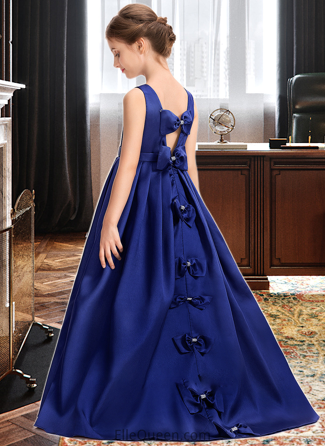 Anne Ball-Gown/Princess Scoop Neck Sweep Train Satin Junior Bridesmaid Dress With Bow(s) DGP0013628