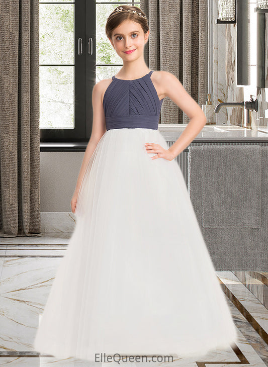 Kamila A-Line Scoop Neck Floor-Length Chiffon Tulle Junior Bridesmaid Dress With Ruffle DGP0013629