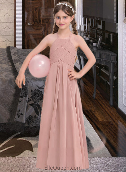 Penelope A-Line Scoop Neck Floor-Length Chiffon Junior Bridesmaid Dress With Ruffle DGP0013632