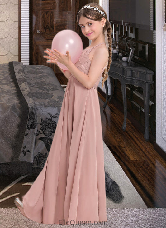 Penelope A-Line Scoop Neck Floor-Length Chiffon Junior Bridesmaid Dress With Ruffle DGP0013632