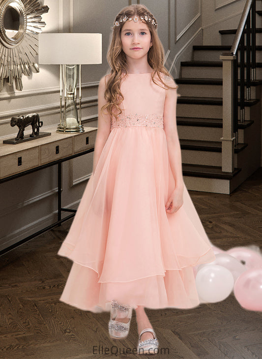 Hope A-Line Scoop Neck Ankle-Length Organza Junior Bridesmaid Dress With Beading Sequins DGP0013633