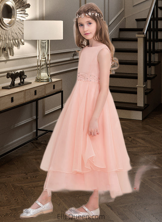 Hope A-Line Scoop Neck Ankle-Length Organza Junior Bridesmaid Dress With Beading Sequins DGP0013633