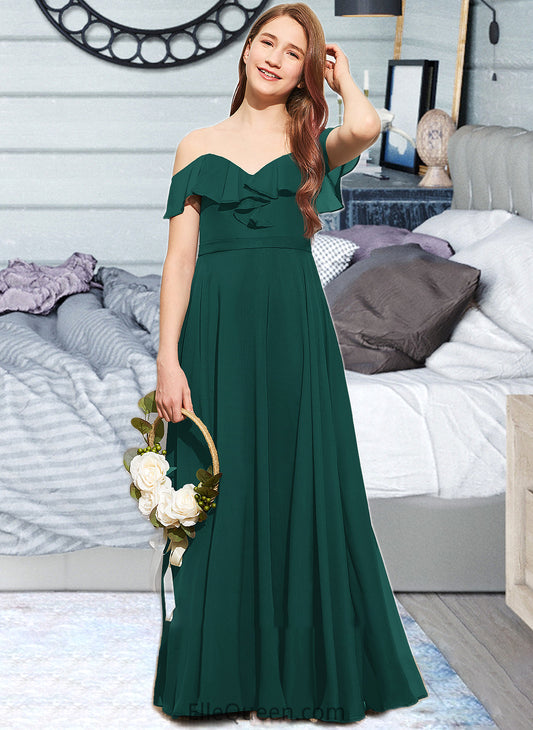 Meadow A-Line Off-the-Shoulder Floor-Length Chiffon Junior Bridesmaid Dress With Cascading Ruffles DGP0013635