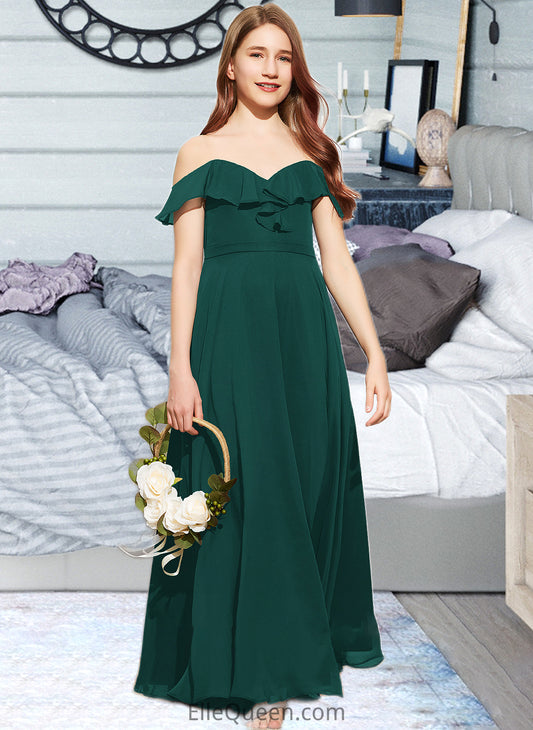 Meadow A-Line Off-the-Shoulder Floor-Length Chiffon Junior Bridesmaid Dress With Cascading Ruffles DGP0013635