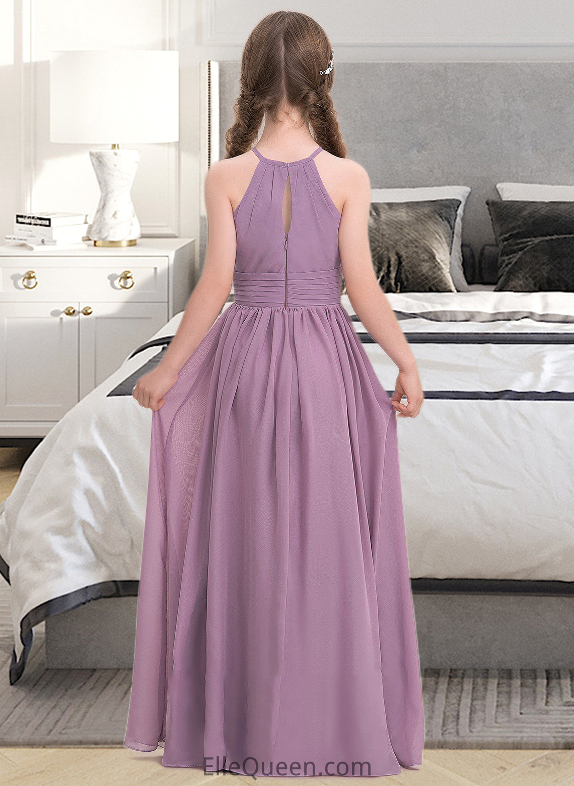 Madelynn A-LineScoopNeckFloor-LengthChiffonJuniorBridesmaidDressWithRuffle#119580 DGP0013647