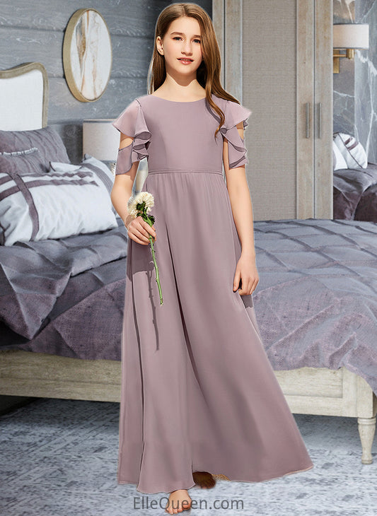 Claire A-Line Scoop Neck Floor-Length Chiffon Junior Bridesmaid Dress With Cascading Ruffles DGP0013649