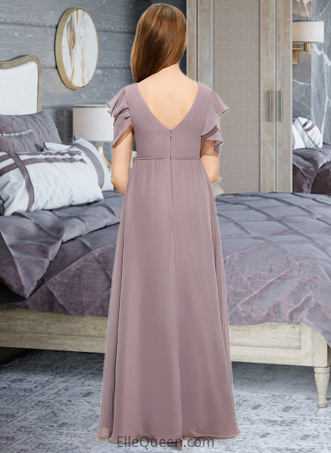 Claire A-Line Scoop Neck Floor-Length Chiffon Junior Bridesmaid Dress With Cascading Ruffles DGP0013649