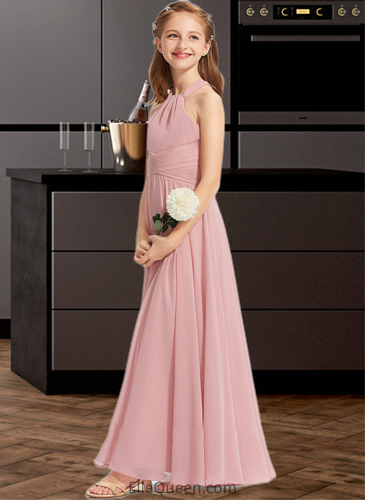 Mikaela A-Line Square Neckline Floor-Length Chiffon Junior Bridesmaid Dress With Ruffle DGP0013651