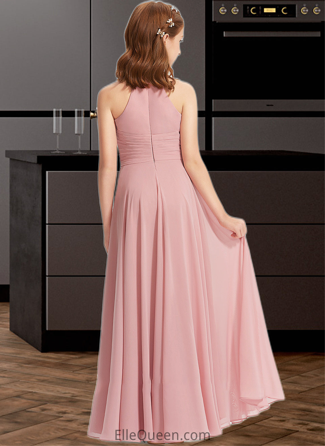 Mikaela A-Line Square Neckline Floor-Length Chiffon Junior Bridesmaid Dress With Ruffle DGP0013651