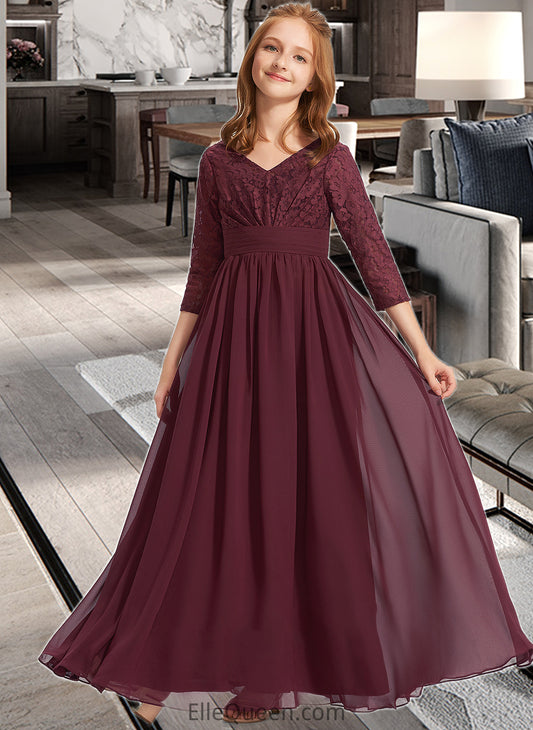 Cheyanne A-Line V-neck Floor-Length Chiffon Lace Junior Bridesmaid Dress DGP0013652