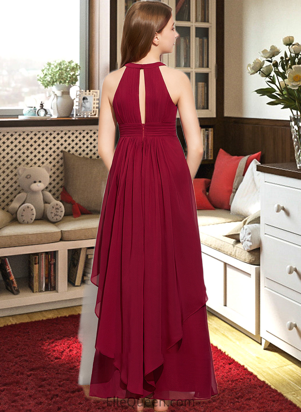 Karly A-Line Scoop Neck Floor-Length Chiffon Junior Bridesmaid Dress With Ruffle DGP0013654