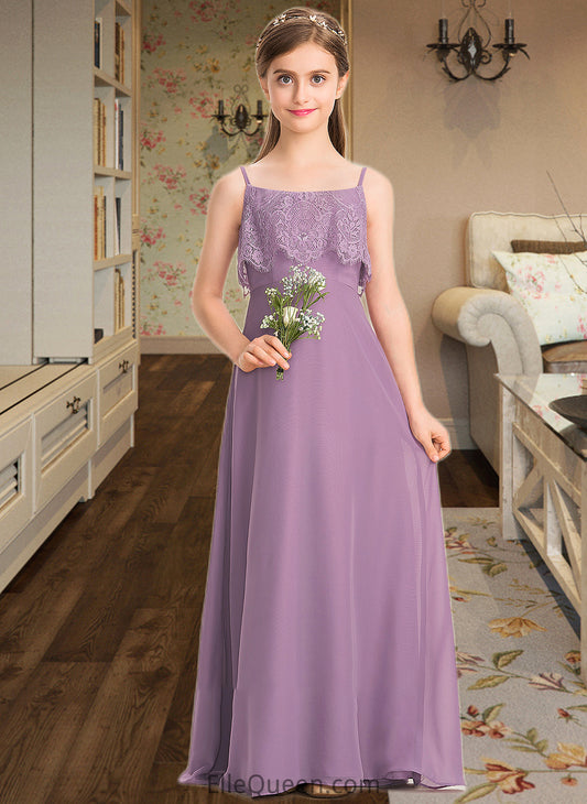 Melody A-Line Square Neckline Floor-Length Chiffon Lace Junior Bridesmaid Dress DGP0013660