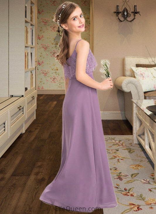 Melody A-Line Square Neckline Floor-Length Chiffon Lace Junior Bridesmaid Dress DGP0013660