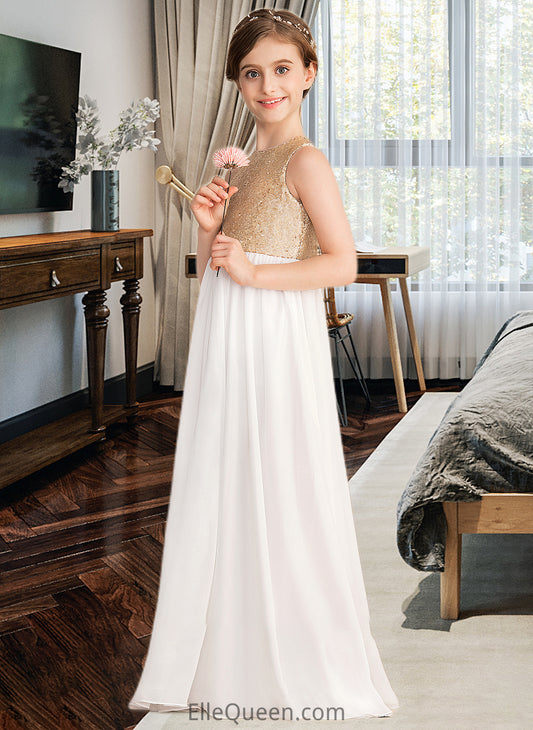 Lilith A-Line Scoop Neck Floor-Length Chiffon Sequined Junior Bridesmaid Dress DGP0013662