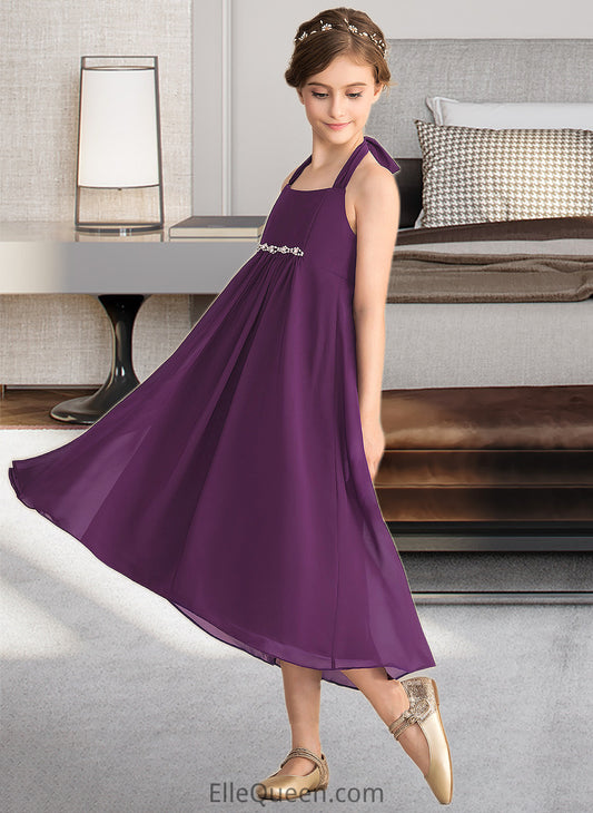 Gracie Empire Halter Asymmetrical Chiffon Junior Bridesmaid Dress With Beading Bow(s) DGP0013663