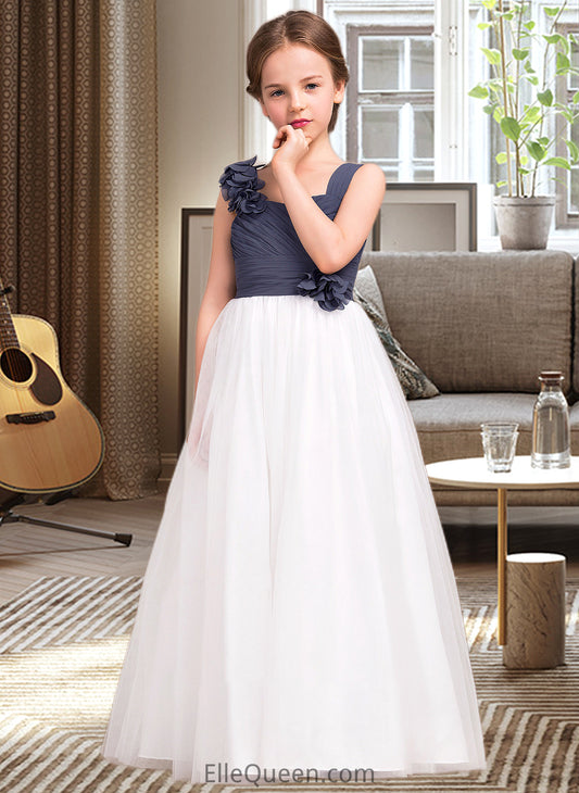 Eden A-Line Sweetheart Floor-Length Chiffon Tulle Junior Bridesmaid Dress With Ruffle Flower(s) DGP0013665