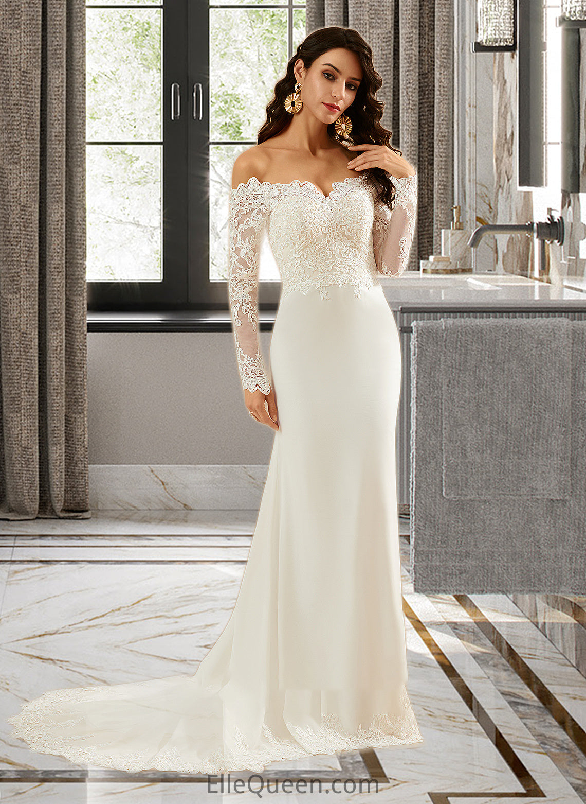 Aliana Trumpet/Mermaid Off-the-Shoulder Court Train Wedding Dress With Lace DGP0013680