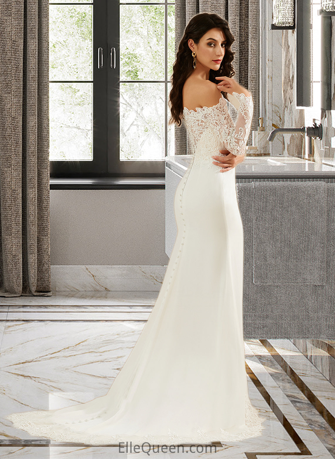 Aliana Trumpet/Mermaid Off-the-Shoulder Court Train Wedding Dress With Lace DGP0013680