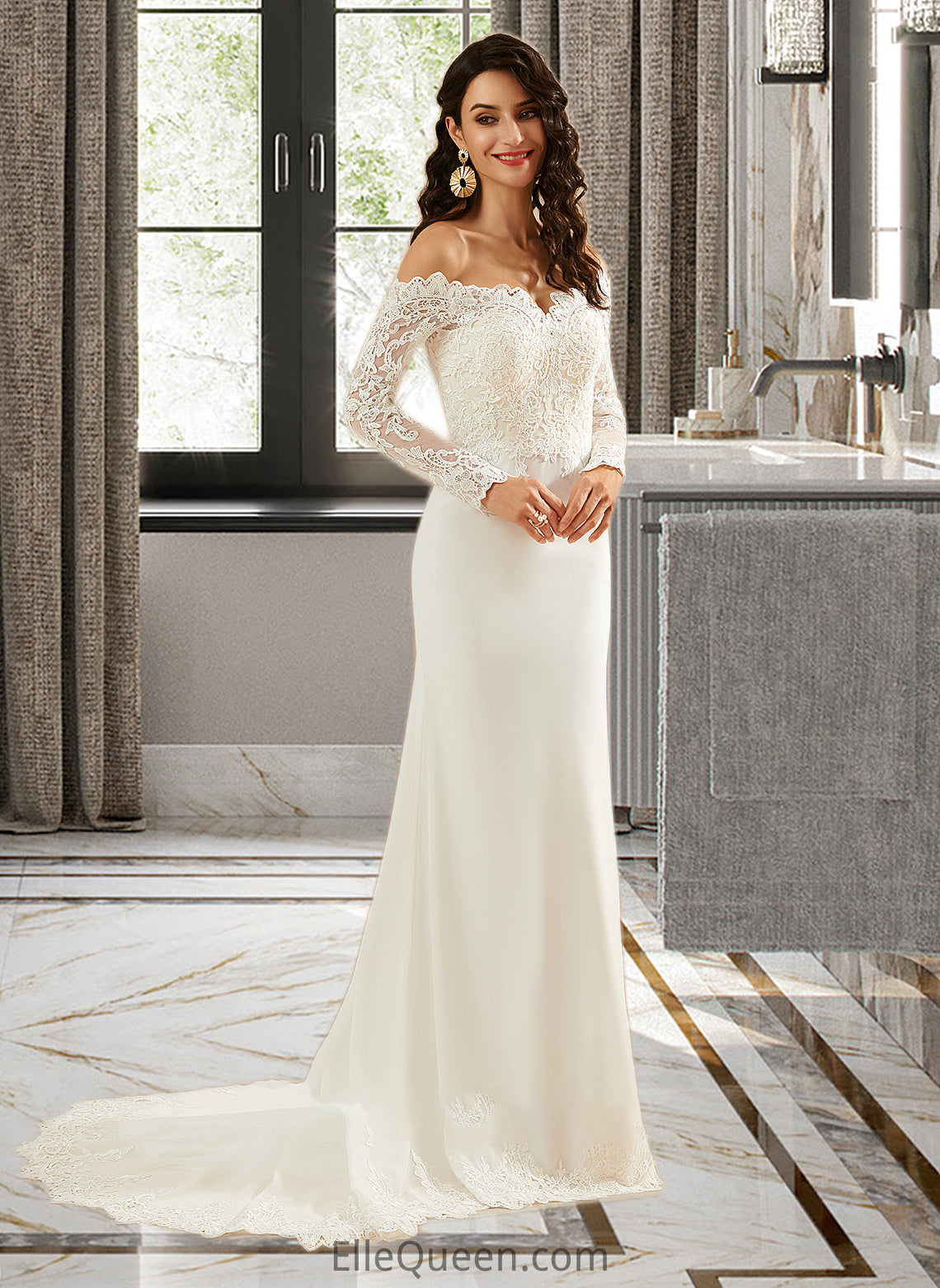 Aliana Trumpet/Mermaid Off-the-Shoulder Court Train Wedding Dress With Lace DGP0013680