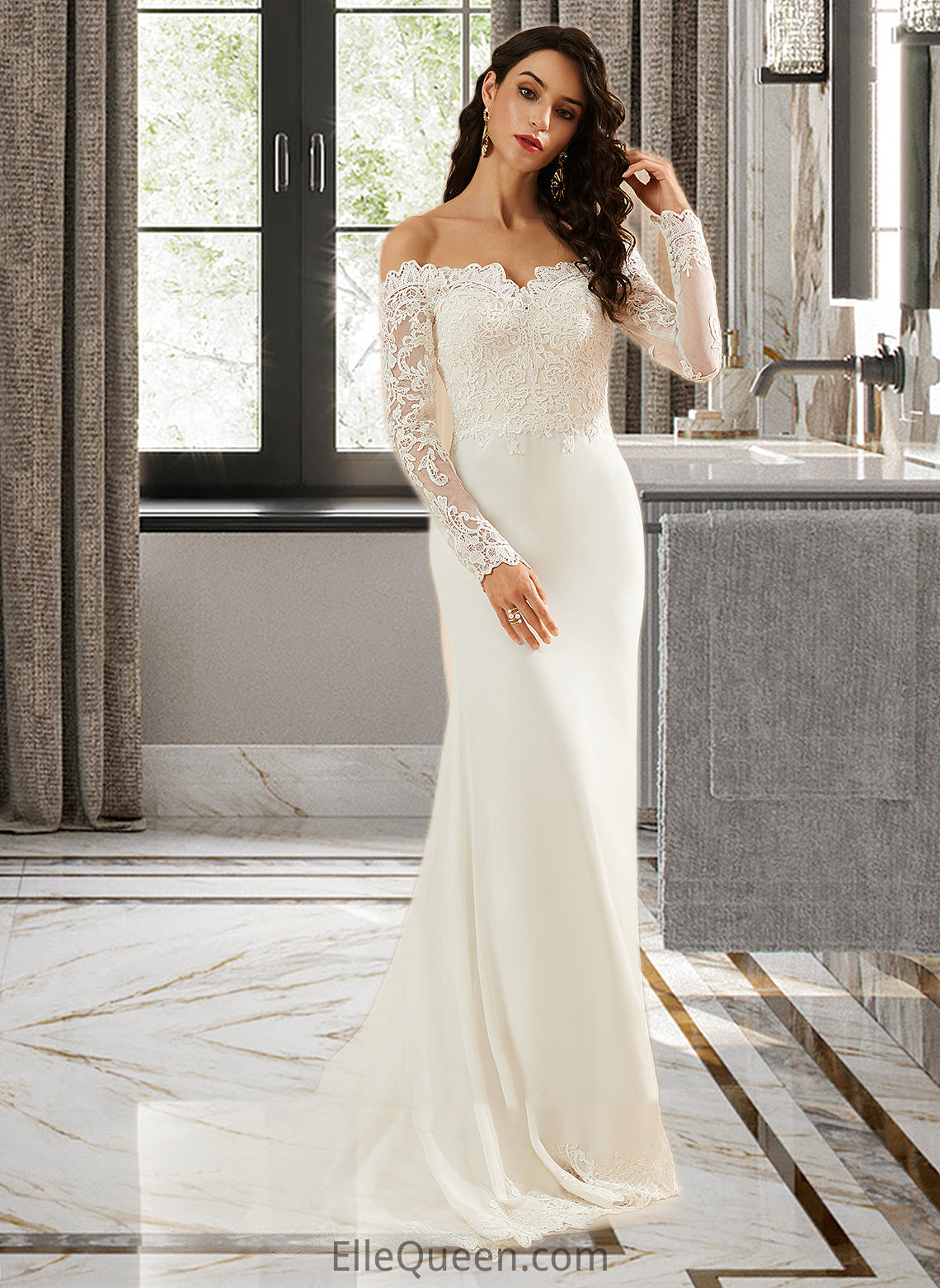 Aliana Trumpet/Mermaid Off-the-Shoulder Court Train Wedding Dress With Lace DGP0013680