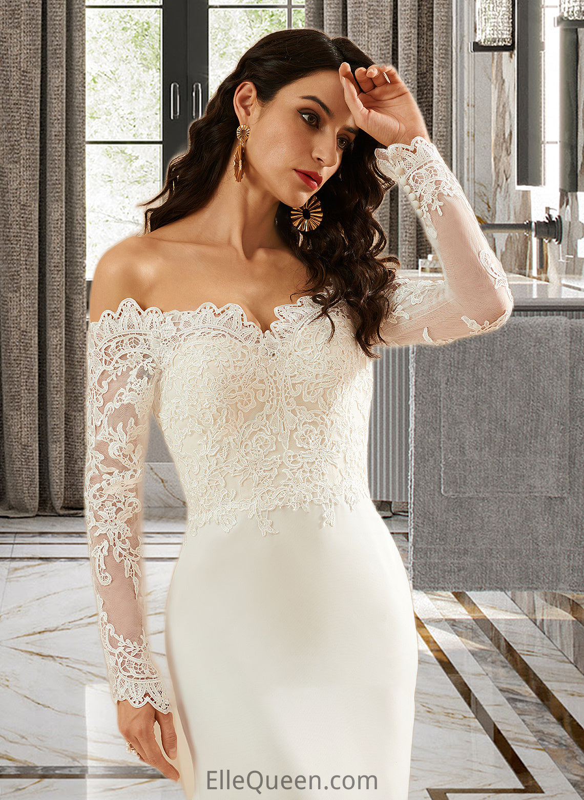 Aliana Trumpet/Mermaid Off-the-Shoulder Court Train Wedding Dress With Lace DGP0013680