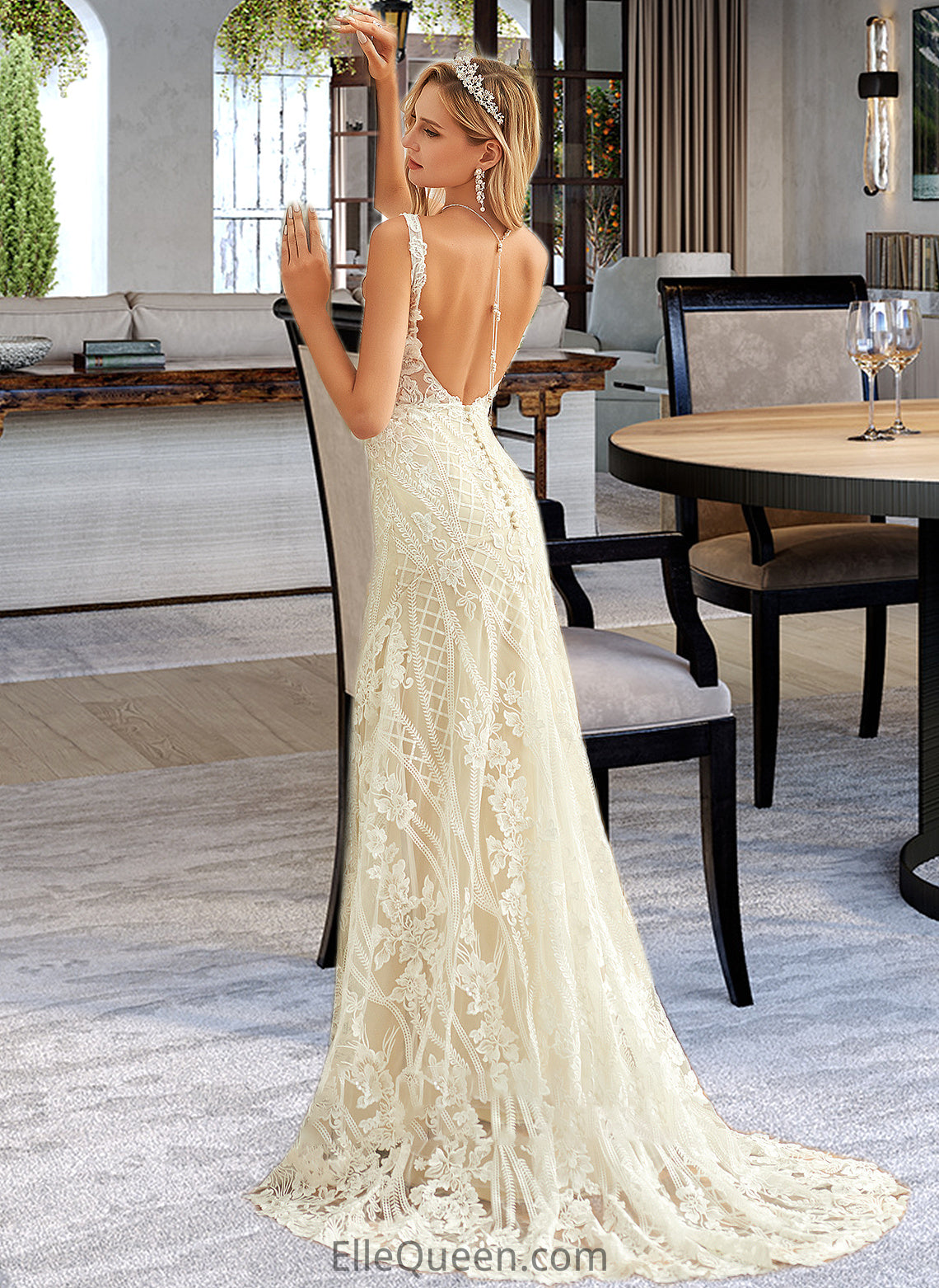 Teresa Trumpet/Mermaid V-neck Court Train Tulle Lace Wedding Dress DGP0013708