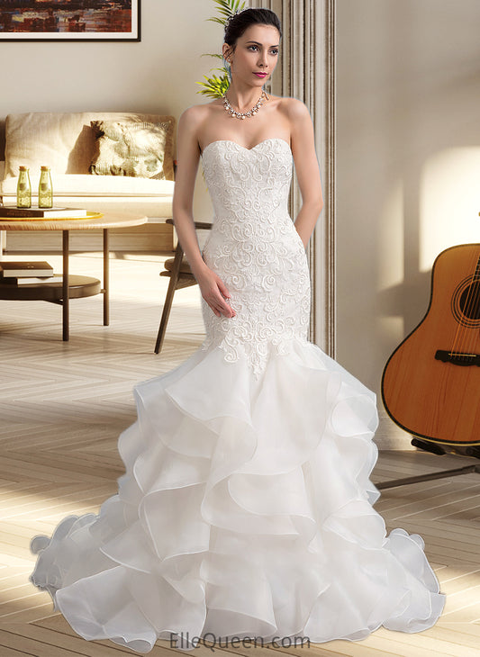 Dayanara Trumpet/Mermaid Sweetheart Sweep Train Organza Lace Wedding Dress DGP0013786