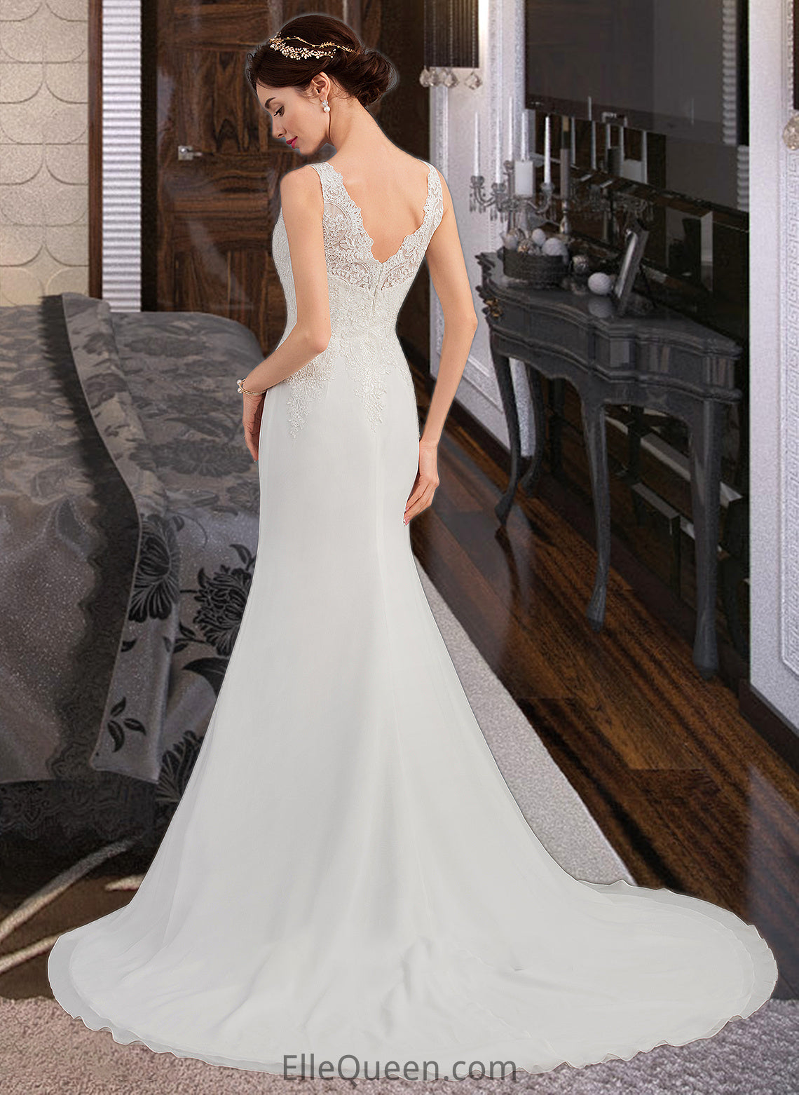 Lauryn Trumpet/Mermaid V-neck Court Train Chiffon Wedding Dress DGP0013788