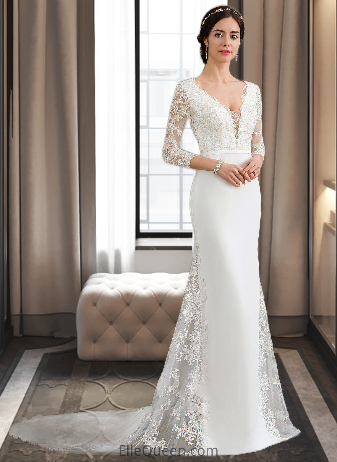 Danika Trumpet/Mermaid V-neck Chapel Train Chiffon Wedding Dress With Beading Sequins DGP0013795