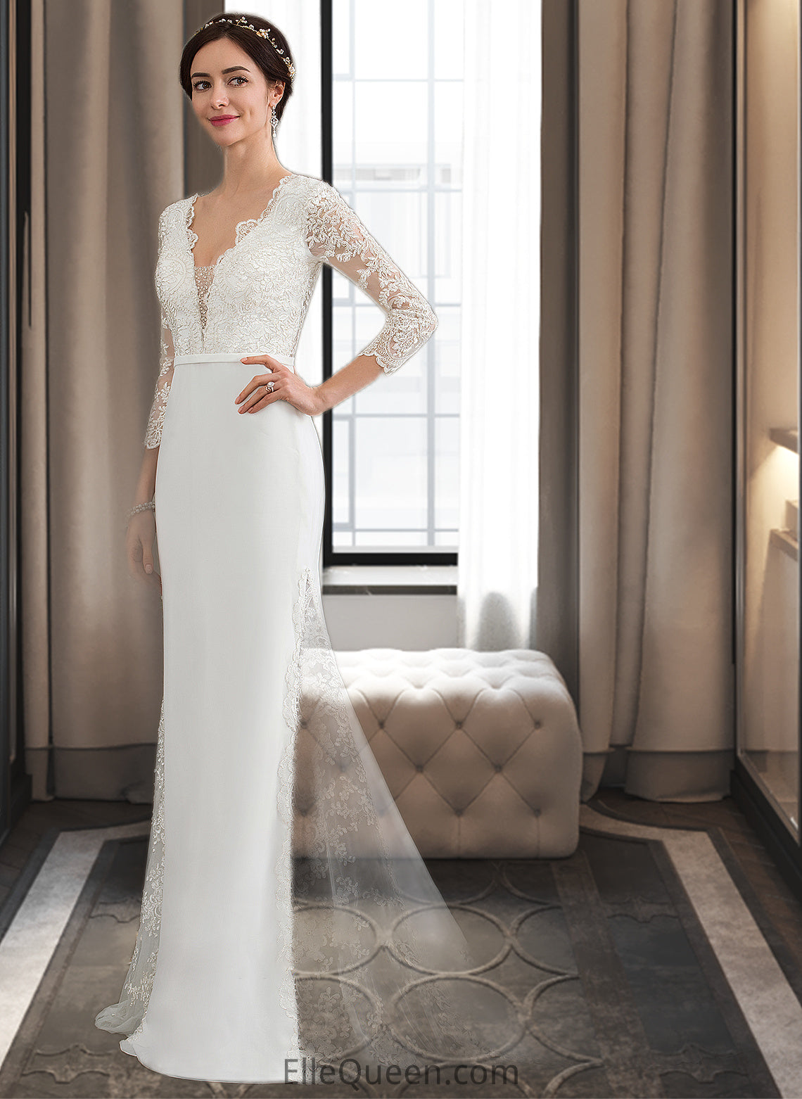 Danika Trumpet/Mermaid V-neck Chapel Train Chiffon Wedding Dress With Beading Sequins DGP0013795