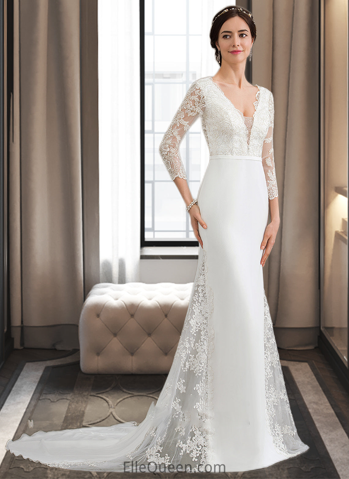 Danika Trumpet/Mermaid V-neck Chapel Train Chiffon Wedding Dress With Beading Sequins DGP0013795