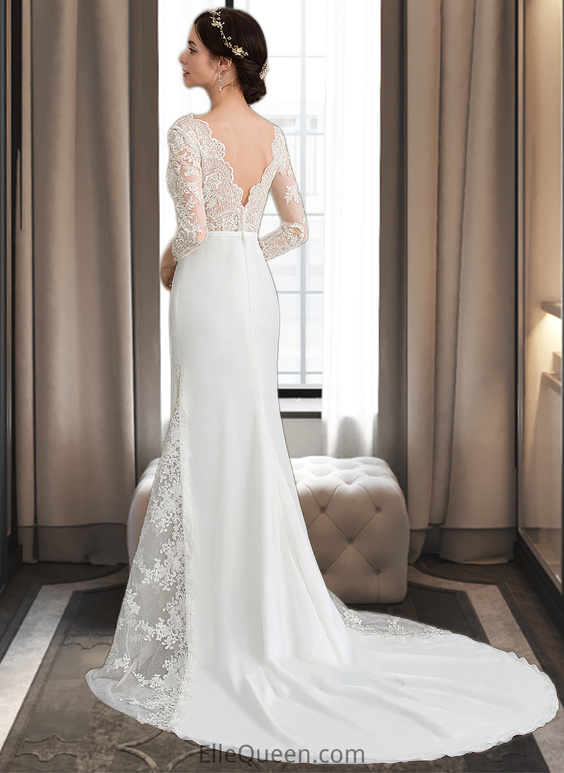 Danika Trumpet/Mermaid V-neck Chapel Train Chiffon Wedding Dress With Beading Sequins DGP0013795