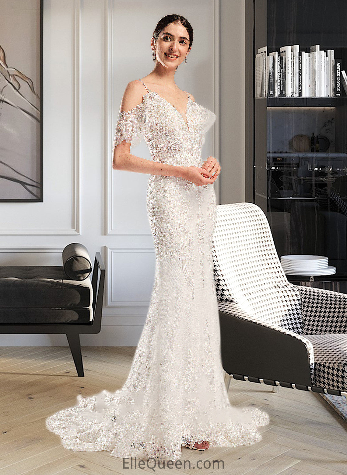 Charlie Trumpet/Mermaid V-neck Chapel Train Wedding Dress With Beading Sequins DGP0013802