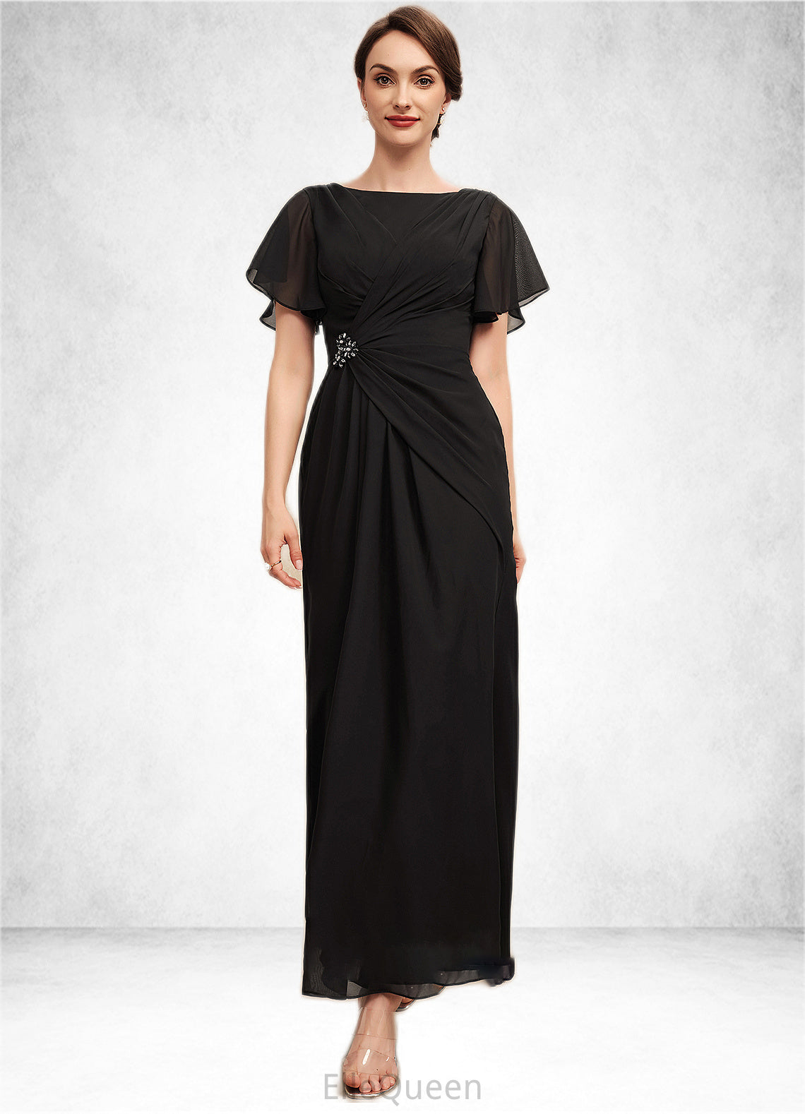 Bella A-Line Scoop Neck Ankle-Length Chiffon Mother of the Bride Dress With Ruffle Beading DG126P0014533