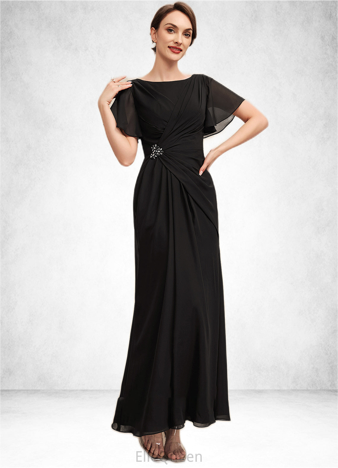 Bella A-Line Scoop Neck Ankle-Length Chiffon Mother of the Bride Dress With Ruffle Beading DG126P0014533