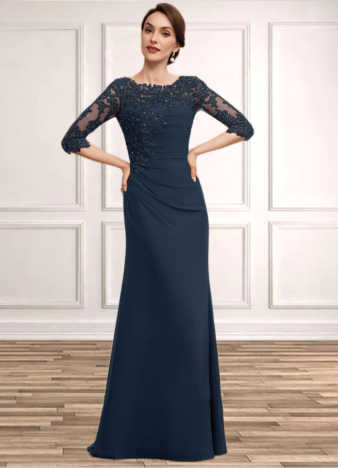 Allison A-Line Scoop Neck Floor-Length Chiffon Lace Mother of the Bride Dress With Ruffle Beading Sequins DG126P0014536